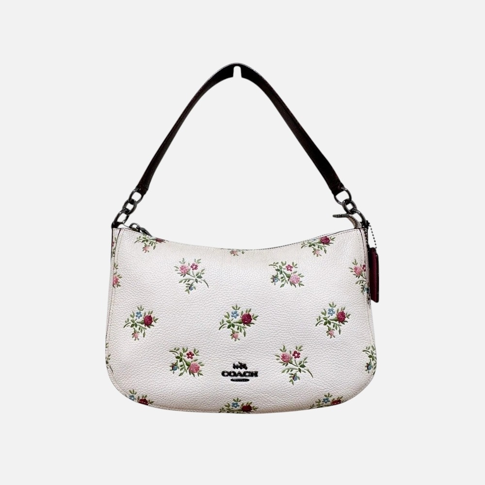 Coach Chelsea Convertible Shoulder Bag Chalk‎ Floral Pebbled Leather 22830
